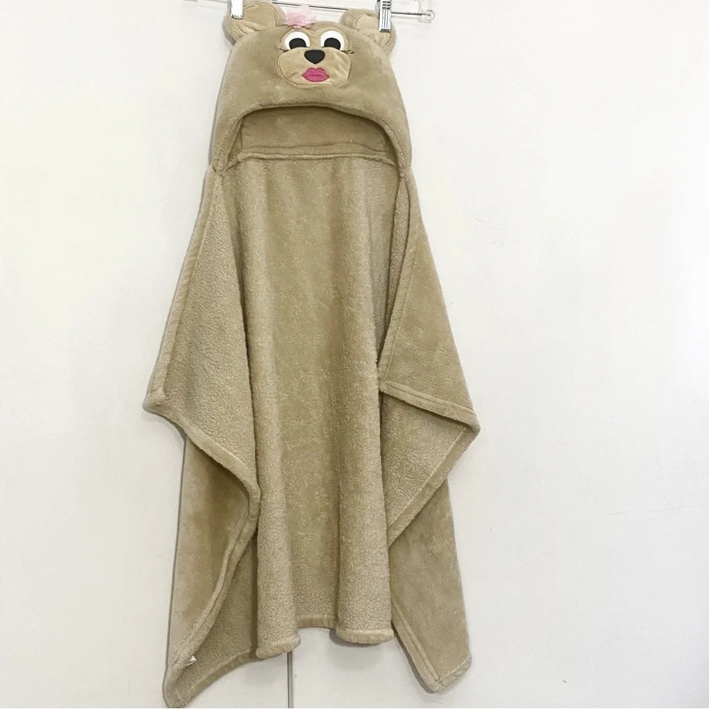 HB Heavy Plush Large 28” X 40” Tan Bear Animal Cozy Childs Blanket Hooded Towel